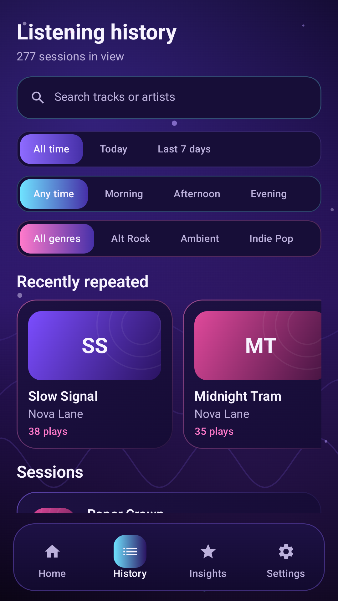 Silent Symphony history screen